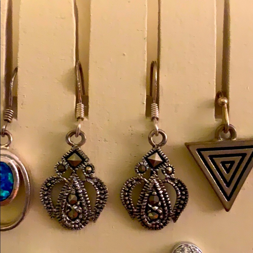 Sterling silver crown dangle earrings
